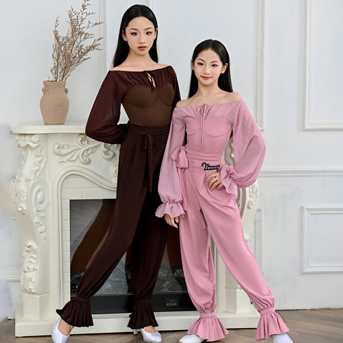 薇妮舞美摩登舞服儿童纯色练功服
