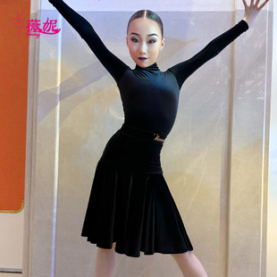 薇妮拉丁舞比赛服女儿童专业舞蹈裙新款进口丝绒演出服标准规定服