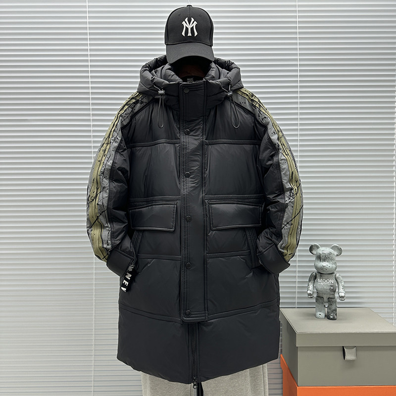 2025新标90白鸭绒泼墨袖中长款连帽加厚羽绒服SY888P330,男装羽绒服,钱塘735
