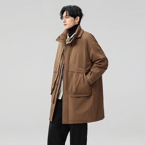 2025新标90白鸭绒高品质过膝风衣款羽绒服SY020P350 模特图图片