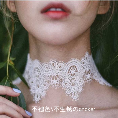不掉色chocker颈链复古超宽白色蕾丝短项链脖颈带choker颈圈韩国