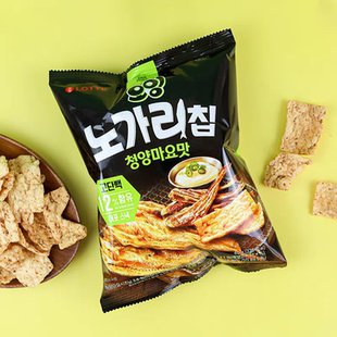 韩国进口乐天蛋黄酱辣味明太鱼脆片60g青阳辣椒海鲜味膨化食品