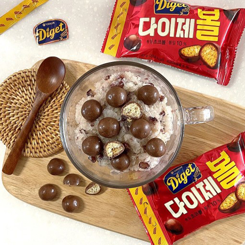 韩国进口零食 好丽友全麦巧克力饼干球夹心脆奶豆糖果42g休闲食品