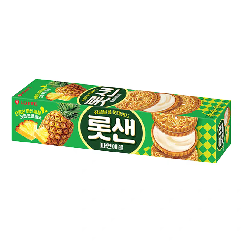 韩国进口食品乐天菠萝奶油夹心饼干105g夹心酥脆办公休闲小零食