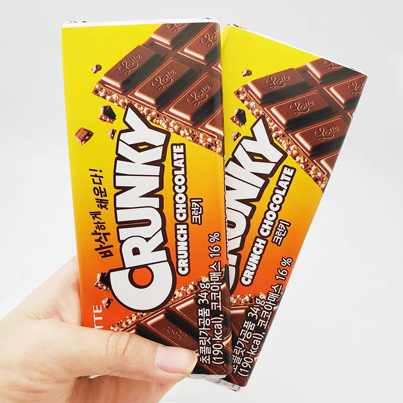 韩国进口零食品乐天crunky脆米香夹心巧克力34g板装香酥脆exo代言