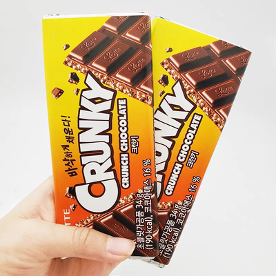 韩国进口零食品乐天crunky脆米香夹心巧克力34g板装香酥脆exo代言