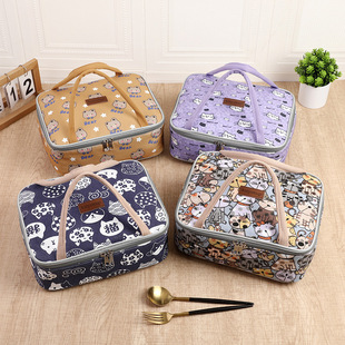 日式扁形保温便当袋手提包帆布饭盒袋子午餐带饭包包手提便当包