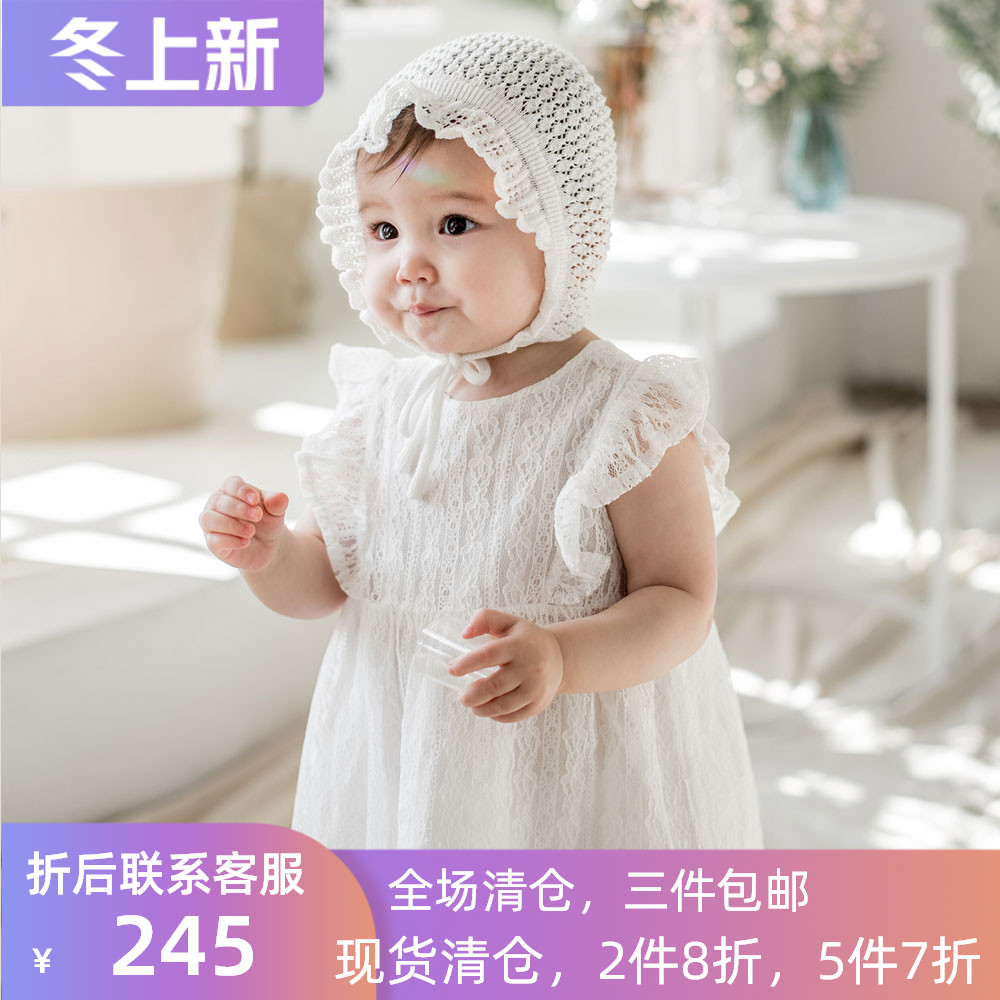 韩国新品KIDS CLARA夏季女宝宝薄百日连衣裙婴儿周岁公主蕾丝裙子