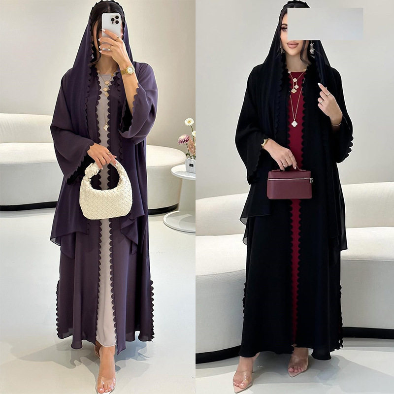 时尚民族风宽松舒适优雅开衫纱巾套装两件套long dress and scarf