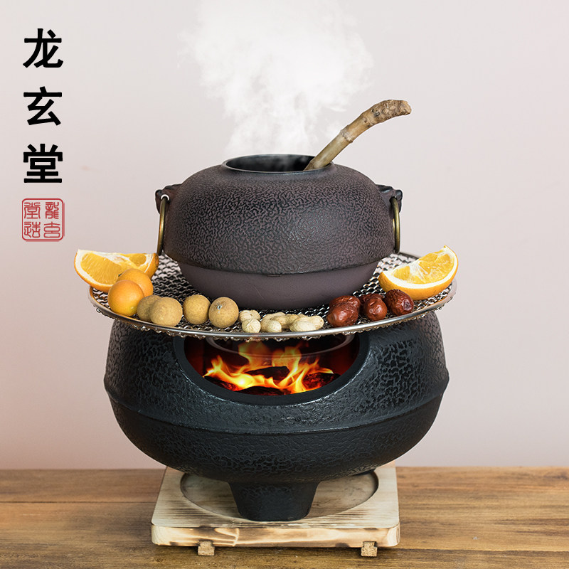 新中式茶馆古法煮茶釜铸铁炭炉围炉煮茶壶木炭炉日式茶室装饰茶具