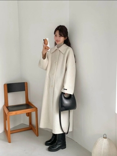 韩国egg苏丽大衣高级羊驼毛外套翻领单排扣保暖毛呢长款 女高个子