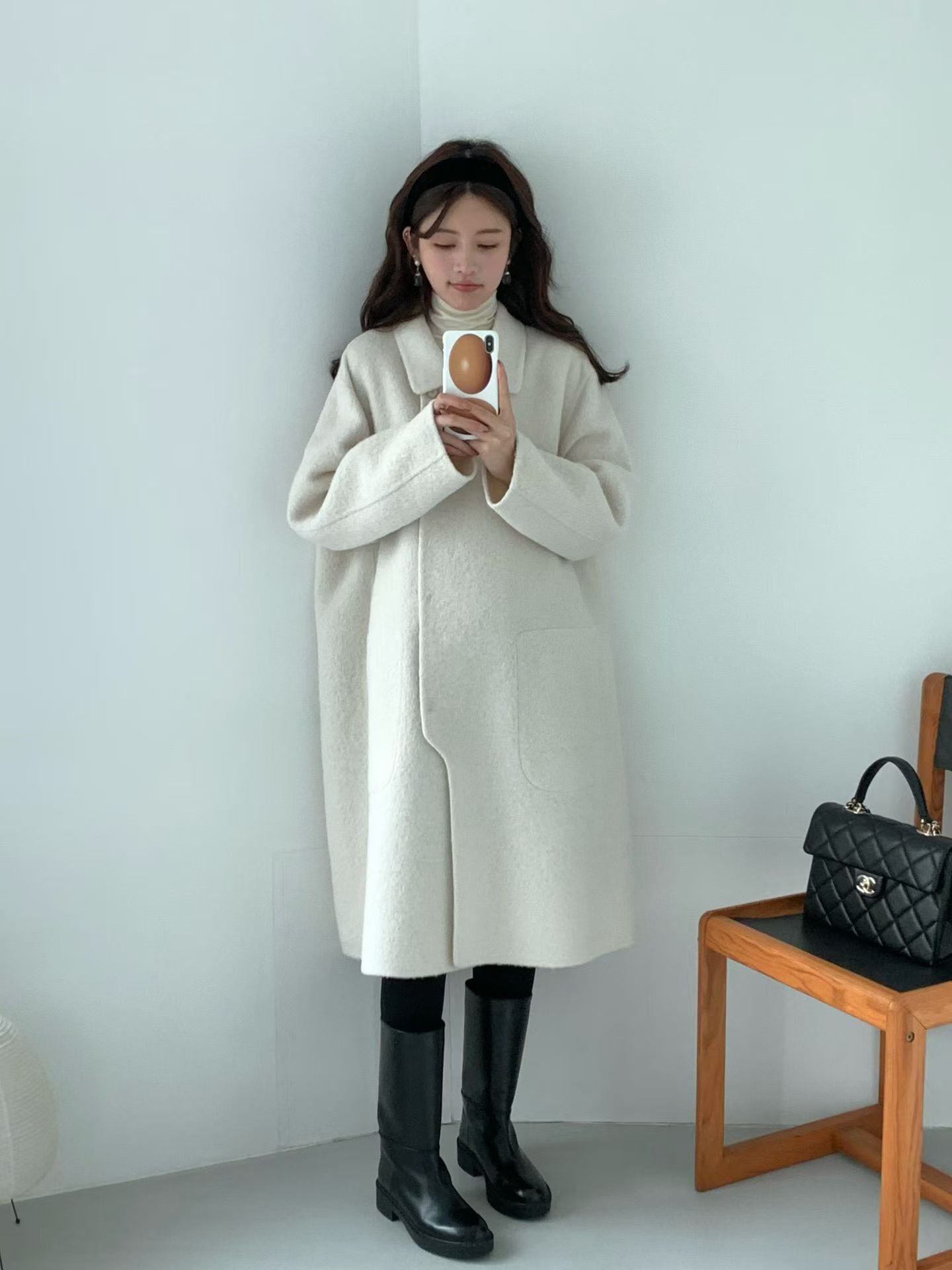 韩国东大门2025年新款egg羊绒羊驼毛大衣长绒外套保暖加厚时尚