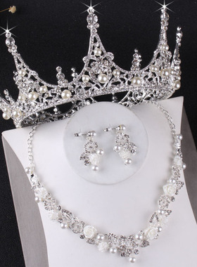 皇冠银色公主圆形婚纱新款珍珠