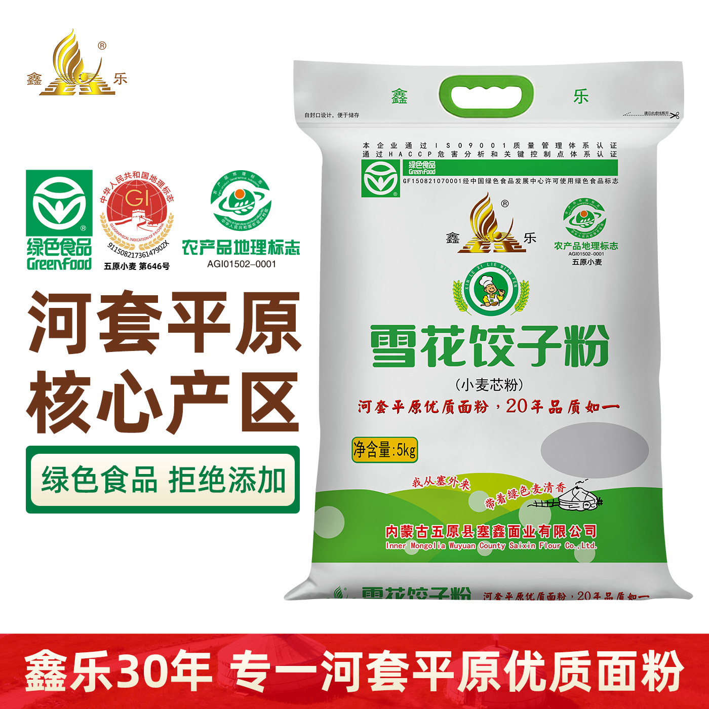 鑫乐雪花饺子粉5kg内蒙古河套中筋面粉家用小麦粉包子饺子馒头粉