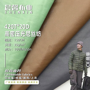 420T消光尼丝纺无胆防绒压光轻薄羽绒服 20D高密压光尼龙棉服布料