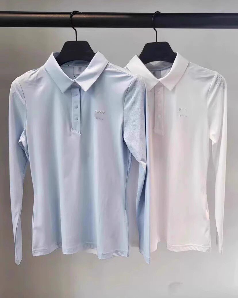 韩国高尔夫服装 女妆夏秋薄款网孔长袖T恤时尚修身显瘦Polo衫球服