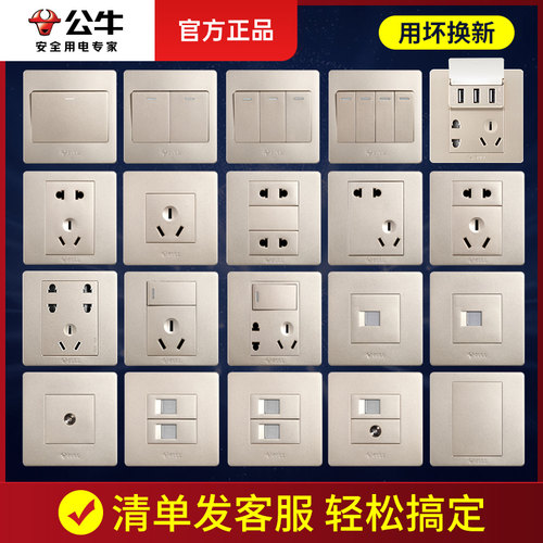 公牛双联两二按钮带插座开关单控