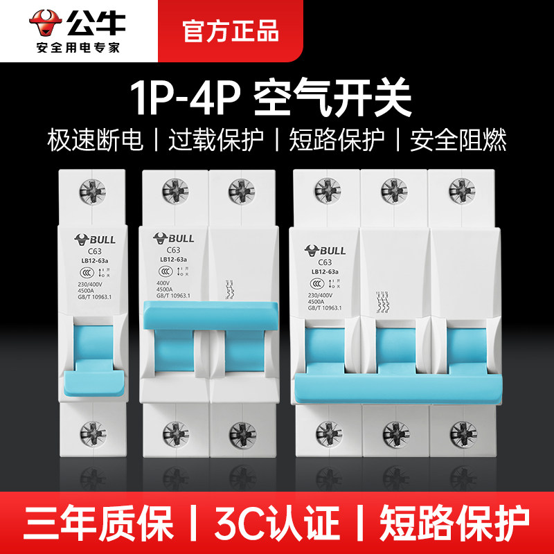 公牛家用控制电源断电总开关2p空开关断路器100a空气开关总闸1p3p