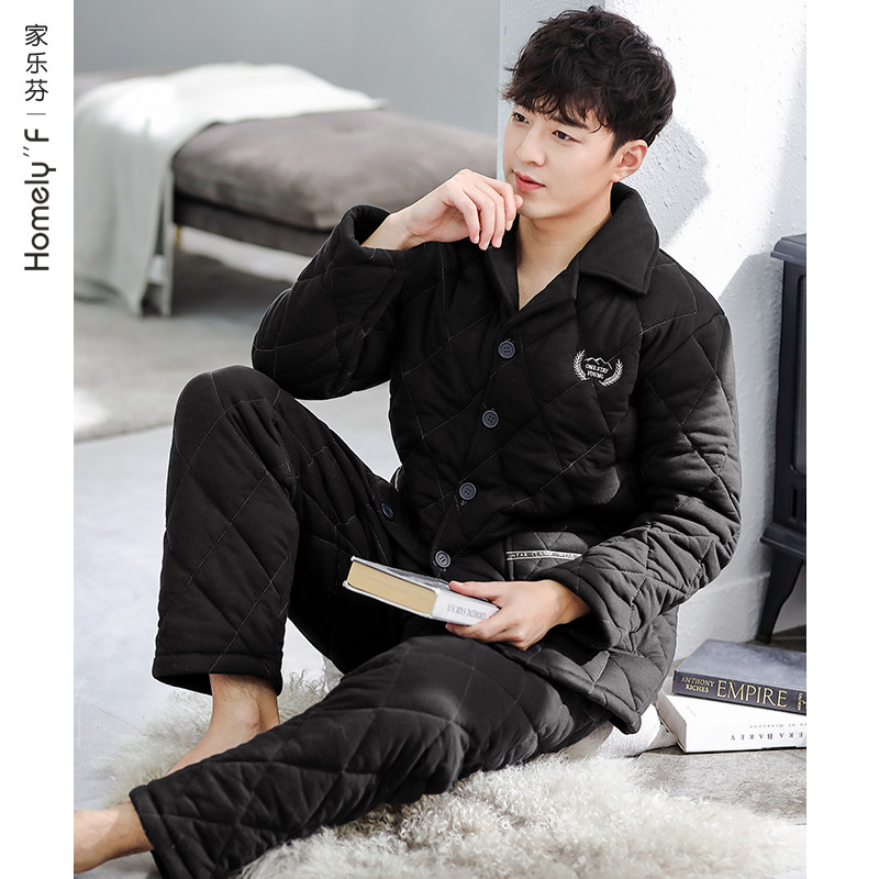睡衣男士冬天三层加厚纯棉夹棉秋冬季冬款保暖家居服男款全棉套装