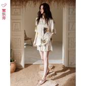 凉感休闲套装 睡衣女士夏季 仿真丝绸家居服夏天夏款 短裤 冰丝绸短袖