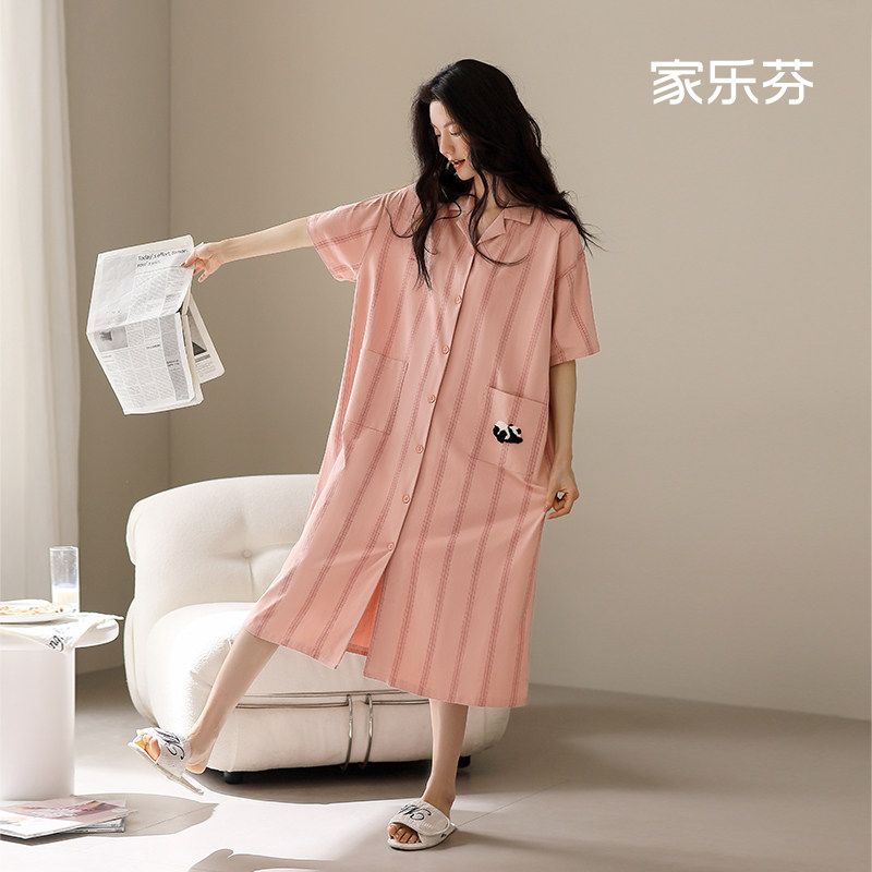 家乐芬睡裙女士睡衣裙子夏季夏款夏天纯棉短袖薄款大码长款可外穿