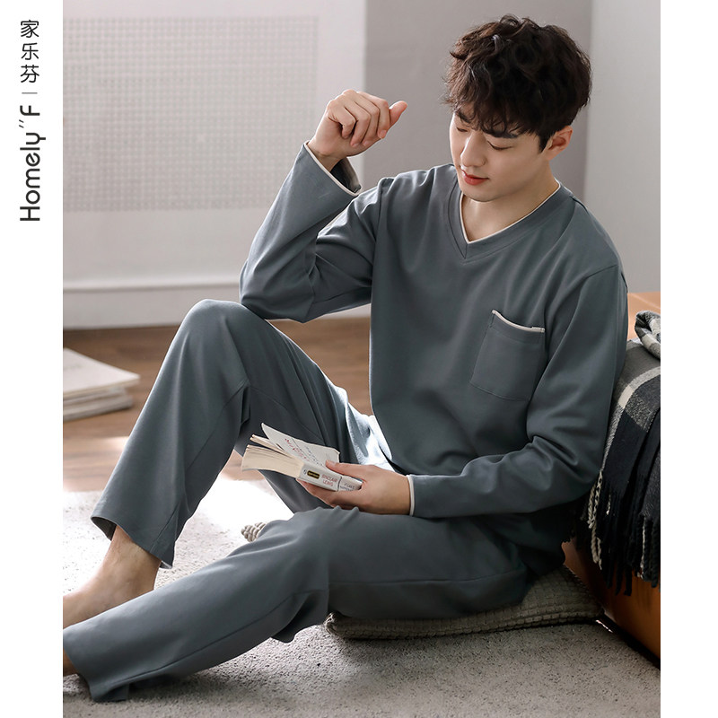 睡衣男士春秋款春秋季长袖家居服男款全棉春夏季薄款休闲套装