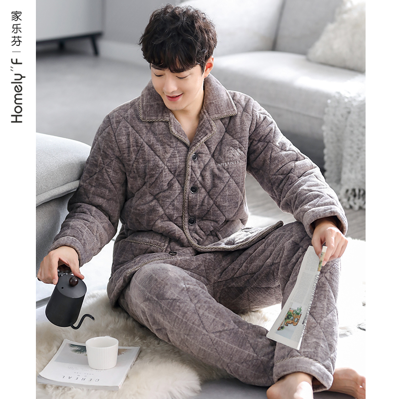 冬天珊瑚绒三层加厚夹棉保暖睡衣