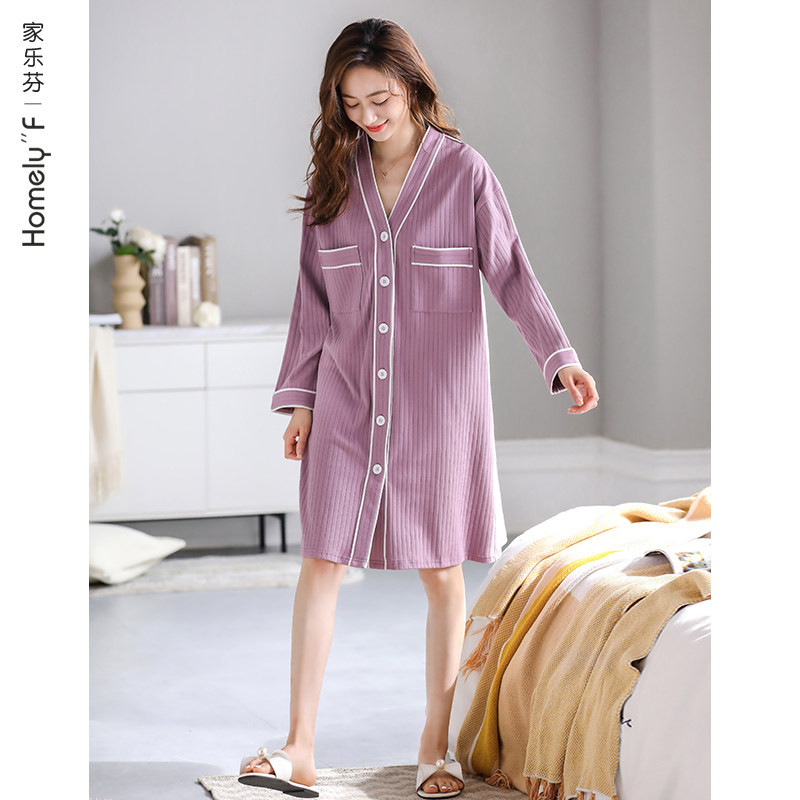 家乐芬睡裙女士睡衣春秋款秋季长袖纯棉薄款开衫长款衬衫大码,女士内衣/男士内衣/家居服,睡裙,淘宝优惠券,粉丝福利购,淘宝优惠卷