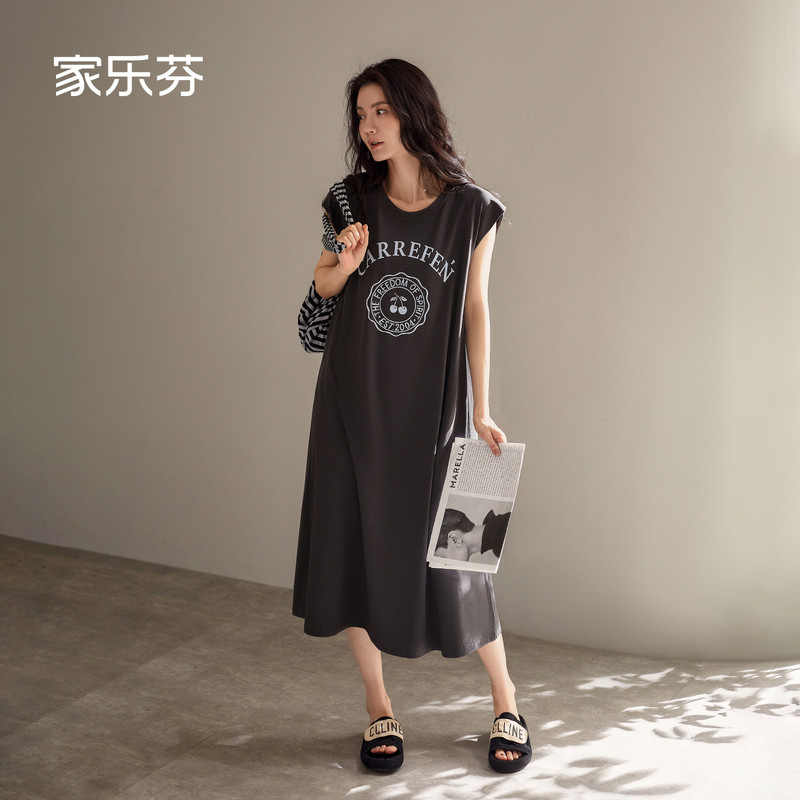 家乐芬睡裙女士睡衣夏季夏款莫代尔短袖长款休闲时尚连衣裙可外穿