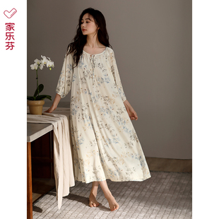 丝绸冰丝七分袖 春夏季 大码 睡裙女睡衣裙子春秋款 长款 长袖 夏款 薄款