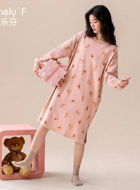 家乐芬睡裙女士睡衣春秋季秋款纯棉长袖长款连衣裙子夏款薄款大码