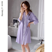 纯棉薄款 开衫 长款 家乐芬睡裙女士睡衣春秋款 大码 长袖 衬衫 秋季