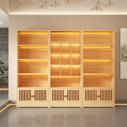实木茶叶展示架展示柜货架子中式博古架书柜带灯茶叶店中式陈列架