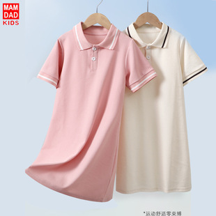 夏天短袖 POLO裙夏款 T恤女宝宝中长款 儿童POLO衫 新品 校服裙子亲子