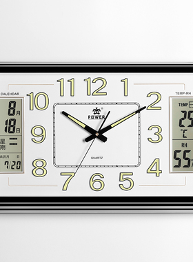 POWER霸王客厅大挂钟万年历挂表夜光立体字家用钟表免打孔日历钟