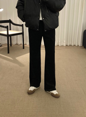 阿茶与阿古黑色雪尼尔加绒裤子男款秋冬百搭基础款宽松休闲长裤