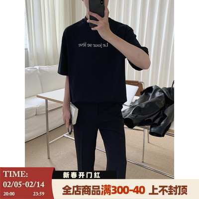 阿茶与阿古黑色字母印花短袖t恤男2025新款春夏百搭宽松休闲上衣