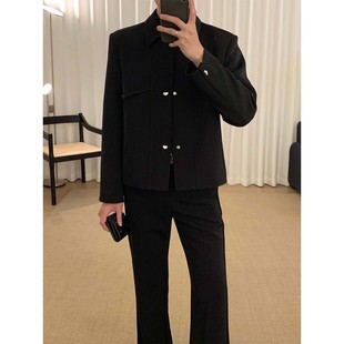 阿茶与阿古【简裁夹克】黑色简约翻领外套男款春季韩版高级感夹克