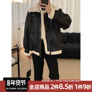阿茶与阿古复古仿羊羔毛外套男冬季潮牌设计感摇粒绒派克服夹克