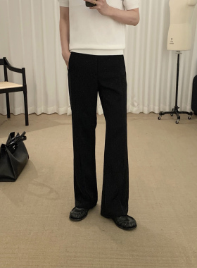 阿茶与阿古黑色剪裁拼接直筒西裤男款夏季时髦百搭宽松休闲长裤