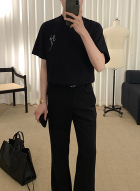 阿茶与阿古黑色印花短袖t恤男款夏季百搭宽松休闲纯棉情侣上衣