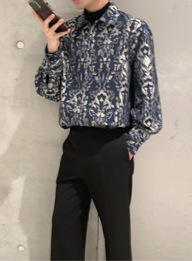 阿茶与阿古【青瓷之花】新中式提花衬衫男款秋季高级感休闲衬衣