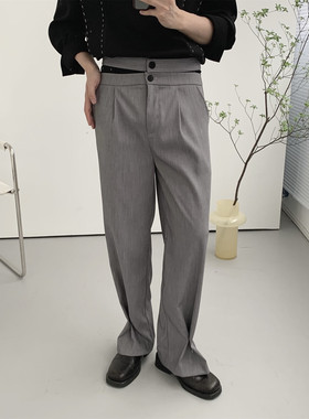 阿茶与阿古灰色双腰垂感西裤男宽松直筒夏季高级感休闲拖地裤子