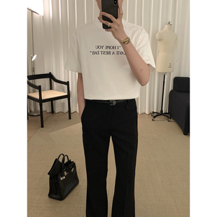 阿茶与阿古【轻松白T】字母印花白色短袖t恤男款夏季休闲纯棉上衣