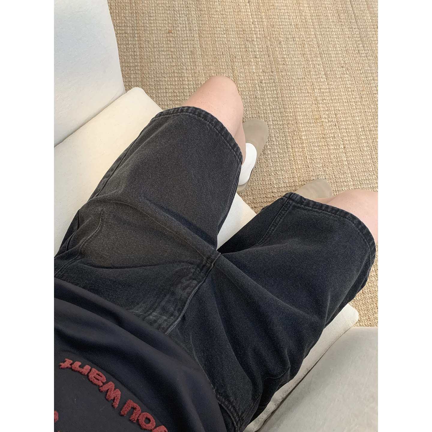 阿茶与阿古黑色砂洗牛仔短裤男夏季薄款潮流宽松百搭五分裤休闲裤