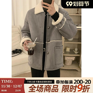 阿茶与阿古两色羊羔绒外套男冬季韩版潮牌高级感情侣装夹克上衣