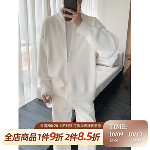 阿茶与阿古仿貂绒毛毛外套男春秋款韩版潮牌慵懒风休闲开衫夹克