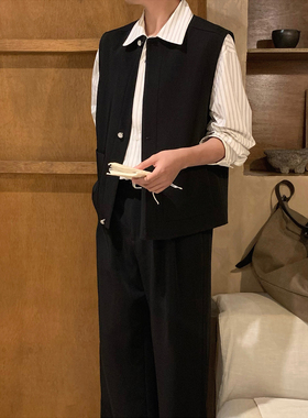 阿茶与阿古【直角马甲】黑色高级感西装马甲男款韩版无袖西服外套