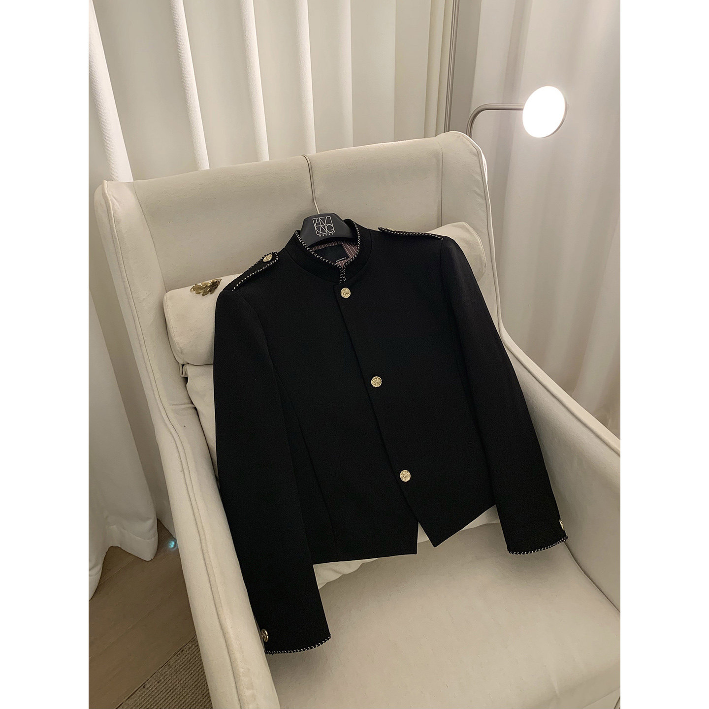 阿茶与阿古黑色肩章外套男款春季休闲高级感老钱短款立领夹克