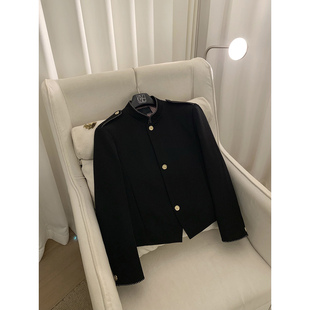 阿茶与阿古黑色肩章外套男款春季休闲高级感老钱短款立领夹克